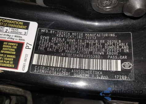 2014 Toyota Camry Se from USA, damaged, VIN 4T1BF1FK7EU355393